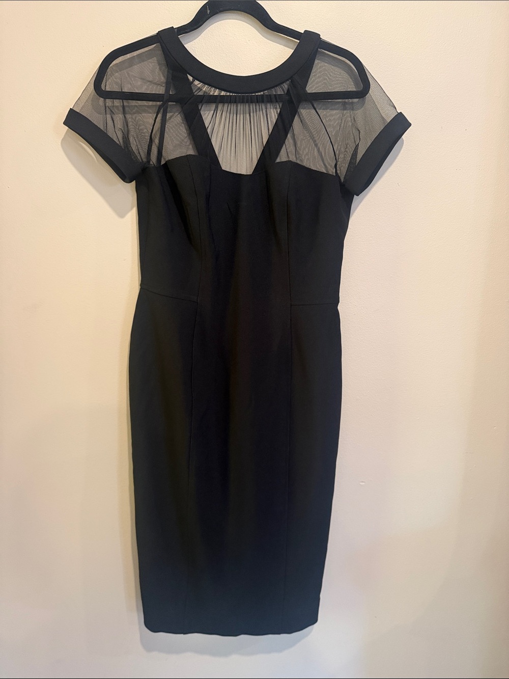 Maggy London Black Sheath Dress with Mesh Yoke